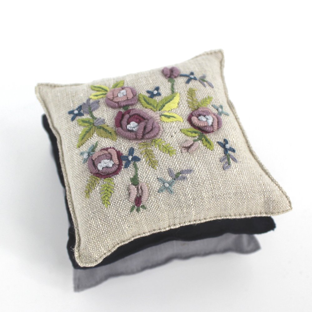 Hand Embroidered Rosebud Lavender Filled Sachet Bundle
